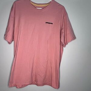 PATAGONIA MEN'S P-6 MISSION organic cotton T-SHIRT large logo crewneck coral